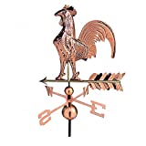 Copper Weathervane Rooster - Large - Included Roof Mount _ Easy Install on Roof & Cupola  Included Roof Mount for Home or Barn - Heavy Duty 16 Oz Polished Copper, 24 Gauge - 24 x 18 x 52 Inches