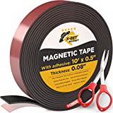 Flexible Magnetic Tape - 1/2 Inch x 10 Feet Magnetic Strip with Strong Self Adhesive - Ideal Magnetic Roll Tape for DIY and Craft Projects - Sticky Magnets for Refrigerator and Dry Erase Board