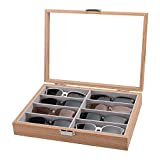 Homeanda Wooden Color 8 Grids Glasses Eyeglasses Sun Glasses Eyewear Sunglasses Box Case Tray Display Showcase Organizer Jewelry Tray with Cover