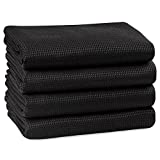 Tuiste Microfiber Cleaning Cloth Black, Dish Towels, Absorbent Tea Towels, Kitchen Towels, Premium Microfiber Glass and Window Cleaner, Lint Free, Polishing Cloth, Auto Car Windshield, Pack of 4