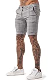 GINGTTO Mens Slim Fit 9" Inseam Flat-Front Shorts Chinos Elastic Waist (30, Grey Check)