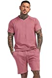 Mens Short Sets 2 Piece Outfits Fashion Summer Tracksuits Casual Set (Large, Pink)