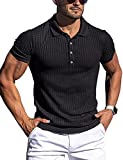 URRU Men's Muscle T Shirts Stretch Short Sleeve Workout Tee Casual Slim Fit Polo Shirt Black S