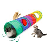 Ace One Cat Tunnel Pet Tube Collapsible Play Toy Indoor Outdoor Kitty Toys for Puzzle Exercising Hiding Training and Running with Fun Ball and 2 Peek Hole