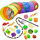 Malier 20 PCS Cat Kitten Toys Set, Collapsible Cat Tunnels for Indoor Cats, Interactive Cat Feather Toy Fluffy Mouse Crinkle Balls Toys for Cat Puppy Kitty Kitten Rabbit (A-Rainbow)