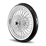 21X3.5 52 Fat Spoke Tubeless Wheel for Harley Touring Bagger fits 2000-2007 (1" Bearing) w/White Wall Tire & Rotors (w/bolts)
