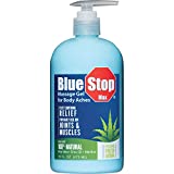 Blue Stop Max Massage Gel and Muscle Rub Made with Aloe Vera, Emu Oil, and Menthol - Provides Muscle, Joint, and Body Ache Relief - Non-Greasy for Everyday Relief - 16 Oz Pump Bottle