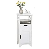 BECTSBEFF End Table with Drawer and Doors(Fully Assembled), 30" Height Floor Standing Storage Cabinet with Shelf for Bathroom, Solid Wood Side Table/Nightstand/Side Cabinet for Bedroom -White
