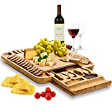 Premium Bamboo Cheese Board Set - Large Charcuterie Boards & Cheese Board with Knife Set - Kitchen Wine Meat Cheese Platter - Unique Wedding Gift and Housewarming Gifts