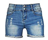 PHOENISING Women's Sexy Stretchy Fabric Hot Pants Distressed Denim Shorts, Size 2-16