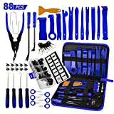 BYNIIUR 88 Pcs Trim Removal Tool,Auto Push Pin Bumper Retainer Clip Set Fastener Terminal Remover Tool Adhesive Cable Clips Pry Kit Car Panel Radio Removal Auto Clip Pliers, Blue