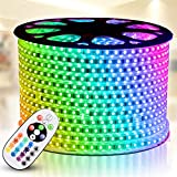 RGB LED Strip Light, IEKOV AC 110-120V Flexible/Waterproof/Multi Colors/Multi-Modes Function/Dimmable SMD5050 LED Rope Light with Remote for Home/Office/Building Decoration (131.2ft/40m)