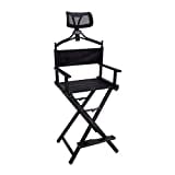Folding Makeup Artist Chair Directors Chair, Portable Chair, Foldable Aluminum Makeup Chair with Head Rest(Color:Black)