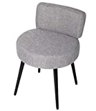 BirdRock Home Grey Linen Chair with Back - Small - Soft Compact Round Padded Seat - Living Room, Bedroom, Kids Room Chair  Ottoman Foot Stool - Black Metal Legs Upholstered Decorative Furniture Rest