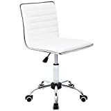 Furmax Mid Back Task Chair,Low Back Leather Swivel Office Chair,Computer Desk Chair Retro with Armless Ribbed (White)