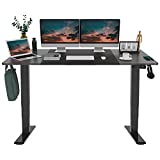 FLEXISPOT EP4 Classic Electric Standing Desk 63"x30" Inches Dual Motor 3 Stages Height Adjustable Desk Stand Up Desk with USB Charging Port and Hooks Sit Stand Desk, Black Frame & Black/Greystone Top