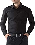 PJ PAUL JONES Males Designer Shirts Long Sleeve Casual Tops Plus Size Dress Shirts Black,3XL
