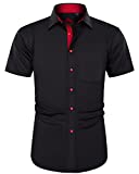 J.Ver Men's Short Sleeve Dress Shirts Regular Fit with Pocket Casual Button Down Shirts Wrinkle-Free Business Shirt Black XL