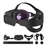 MASiKEN 6-in-1 Meta/Oculus Quest 2 Accessories Bundle - Quest 2 Head Strap Replace Kit, VR Front Cover,Face Pad,Controllers Cover, Reduce Face Pressure Enhanced Comfort in VR, (Black)