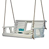 Porchgate Amish Heavy Duty 800 Lb Rollback Console Treated Porch Swing with Hanging Ropes (Semi-Solid White Stain)