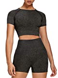 Sytiz Women Seamless Yoga Outfits 2 Piece Set Workout Gym Shorts + Sport Bra (Black, Medium)