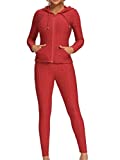 Sytiz Womens Tracksuit Set Jacquard 2 Piece Outfits for Women Zip Up Hoodie Jacket + Leggings Jogging Suit Set Jumpsuits (Red, Large)