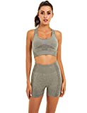 Toplook Women Seamless Yoga Workout Set 2 Piece Outfits Gym Shorts Sports Bra (Khaki Green, Small)