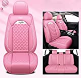 SILMOG 02 5pcs Car Seat Covers, Faux Leather Car Seat Cushions, Waterproof Auto Interiors Full Set, Universal Fit Most Vehicles, Sedans and SUVs (Full Set, Pink)