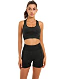 Toplook Women Seamless Yoga Workout Set 2 Piece Outfits Gym Shorts Sports Bra (Black, Small)