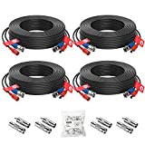 ZOSI 4 Pack 60Feet 18m 4K 8MP 5MP 1080P All-in-One CCTV Video Power Cables, BNC Extension Security Wire Cord for Video Surveillance Camera DVR System With BNC RCA Connector and 100pcs Cable Clips