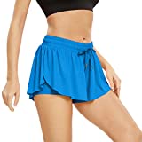 Flowy Athletic Shorts for Women Gym Yoga Workout Running Hiking Biker Sweat Spandex Exercise Skirt Comfy Lounge Clothes Casual Summer Beach (S, Blue)