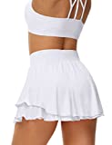 UrKeuf Women's Athletic Tennis Skirts with Pockets 13in Ruffle Golf Running Workout Ice Silk Flowy Skorts with Sports Shorts