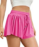 AUTOMET Womens 2 in 1 Flowy Running Shorts Casual Summer Athletic Workout Biker Shorts High Waisted Gym Yoga Tennis Skirts Pink