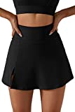 QINSEN Women's Athletic Tennis Skirts Built-in Shorts High Waisted Workout Skirt Activewear Black S