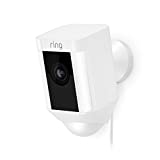 Ring Spotlight Cam Wired - Plugged-in HD security camera with built-in spotlights, two-way talk and a siren alarm, Works with Alexa - White