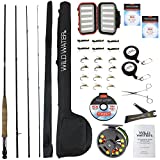Wild Water Deluxe Fly Fishing Starter Package, 5 or 6 Weight 9 Foot Fly Rod, 4-Piece Graphite Rod with Cork Handle, Accessories, Die Cast Aluminum Reel, Carrying Case, Fly Box Case & Fishing Flies