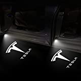 Carwiner Tesla Model 3/Y/S/X LED Puddle Lights Car Logo Projector Door Step Light Accessories Interior Lights 2 Pack (T logo with letters)