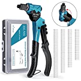 Xth-Nth Rivet Gun with 200 Rivets-Hand Rivet Tool 360 Swivel Head Pop Rivet Gun Kit,11" Pop Rivet Tool with 4 Manual Interchangeable Rivet Heads Drill Bits,BMC Case Packed