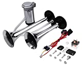 CARFKA Air Horn for Truck Boats Car, 150DB Super Loud Train Horns Kit with 120 PSI Air Compressor (silver, Dual)