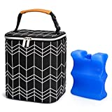 BABEYER BreastMilk Cooler Bag with Ice Pack Fits 4 Baby Bottles Up to 9 Ounce, Baby Bottle Bag Fits for Nursing Mom Daycare, Black