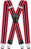 Decalen Mens Suspenders Very Strong Clips Heavy Duty Braces Big and Tall X Style (Red White Navy Blue)