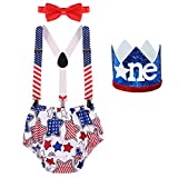 My First 4th of July Baby Boys Outfit American Flag Stars Stripes Shorts Pants Adjustable Suspenders 1st Birthday Cake Smash Photo Shoot Independence Day USA Flag Patriotic Clothes Set Blue White Red