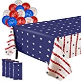 4th of July Tablecloth, 4 Pack American Flag Plastic Table Covers(54x108) for Patriotic Party Supplies, red White and Blue Balloons Set, Decorations for Independence, Memorial, Veterans Day