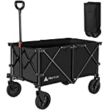 Hikenture Folding Wagon Cart, Portable Large Capacity Beach Wagon, Heavy Duty Utility Collapsible Wagon with All-Terrain Wheels, Outdoor Garden Cart Foldable Wagon for Sports, Shopping, Camping(Black)