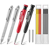 Carpenter Mechanical Pencil Tungsten Carbide Scriber Set, 2 Etching Engraving Magnet Pen with 2 Replacement Marking Tip, 2 Wood Working Pencil with 12 Refills, Construction Pencil for Heavy Duty