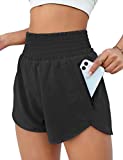 BMJL Women's Athletic Shorts High Waisted Running Shorts Pocket Sporty Shorts Gym Elastic Workout Shorts(M,Black)