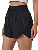 BMJL Women's Running Shorts Summer Athletic High Waisted Drawstring Causal Workout Sport Shorts with Pockets(S, Black)