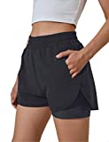 BMJL Women's Running Shorts Elastic Waistband High Waisted Shorts Pocket Sporty Workout Shorts Gym Athletic Shorts Pants(M,Black)