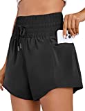 BMJL Women's Running Shorts Athletic High Waisted Shorts Workout Elastic Summer Short with Hidden Pockets(L,Black)