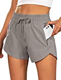 BMJL Women's Running Shorts High Waisted Athletic Shorts Summer Gym Workout Short with Zipper Pockets(M,Grey)